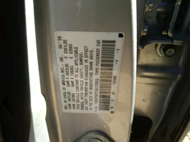 1HGCP26719A133562 - 2009 HONDA ACCORD EX SILVER photo 10