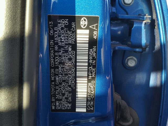 JTDKDTB34D1546502 - 2013 TOYOTA PRIUS C BLUE photo 10