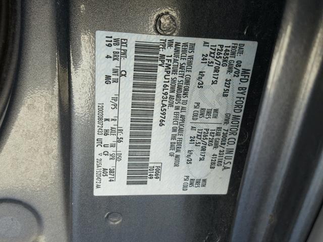 1FMPU16L93LA59766 - 2003 FORD EXPEDITION GRAY photo 10