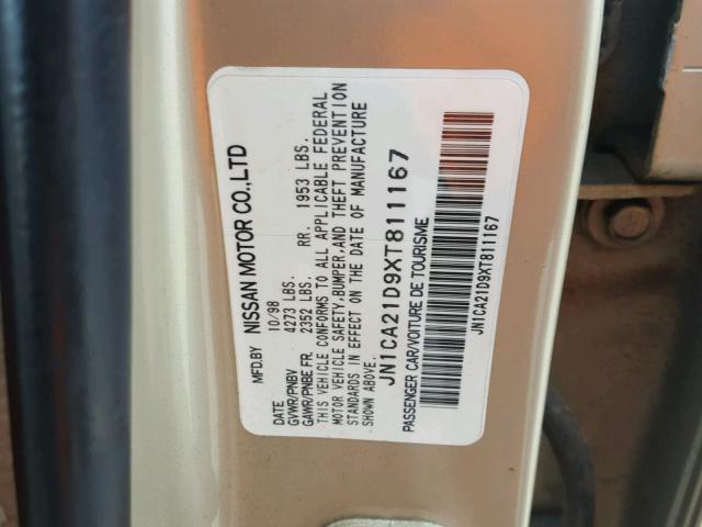 JN1CA21D9XT811167 - 1999 NISSAN MAXIMA GLE GOLD photo 10