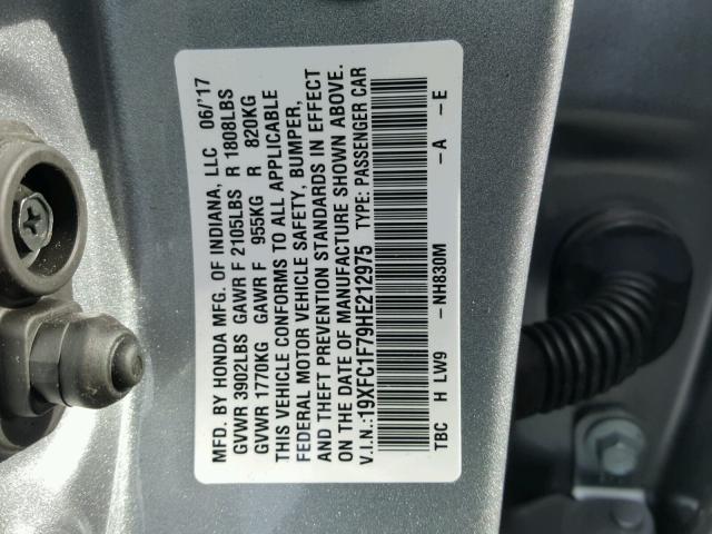 19XFC1F79HE212975 - 2017 HONDA CIVIC EXL فضي صورة 10