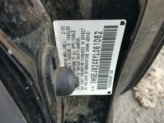 1HGEJ824XYL061062 - 2000 HONDA CIVIC EX შავი ფოტო 10