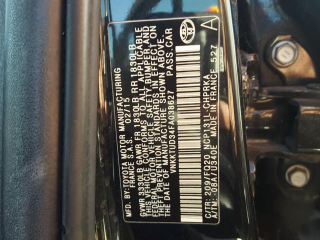 VNKKTUD34FA038627 - 2015 TOYOTA YARIS BLACK photo 10