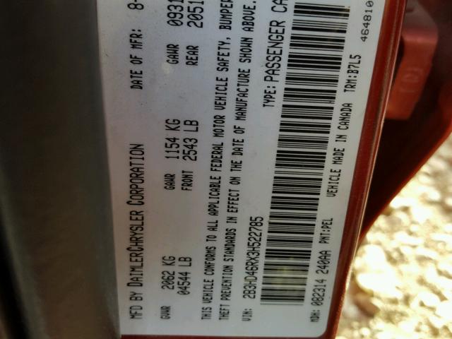 2B3HD46RX3H522785 - 2003 DODGE INTREPID S 勃艮第红 照片 10