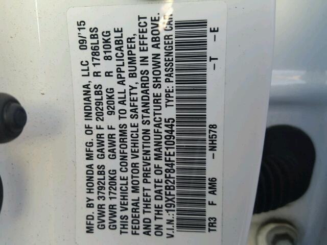 19XFB2F84FE109445 - 2015 HONDA CIVIC EX 白色 照片 10