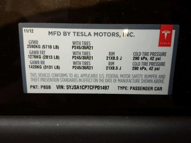 5YJSA1CP7CFP01497 - 2012 TESLA MODEL S Սև լուսանկար 10