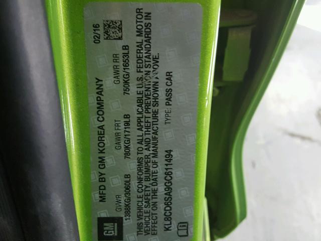 KL8CD6SA9GC611494 - 2016 CHEVROLET SPARK 1LT Зеленый фото 10