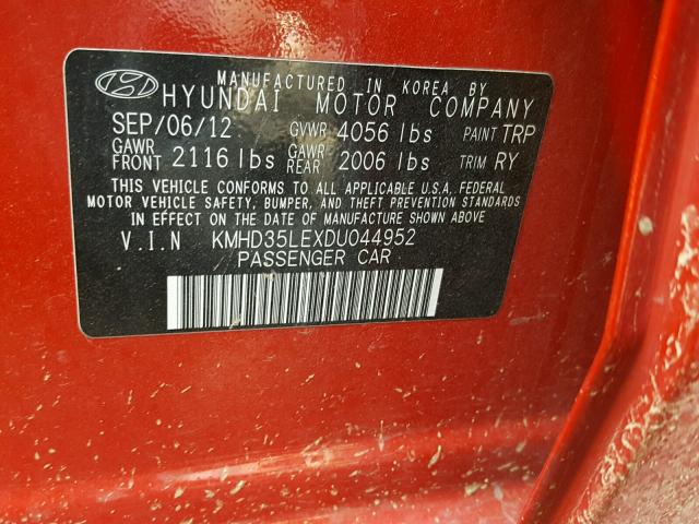 KMHD35LEXDU044952 - 2013 HYUNDAI ELANTRA GT RED photo 10