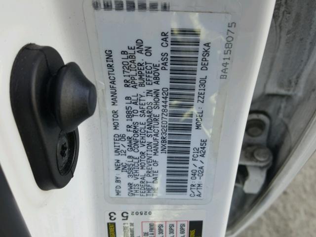 1NXBR32E07Z844420 - 2007 TOYOTA COROLLA CE WHITE photo 10