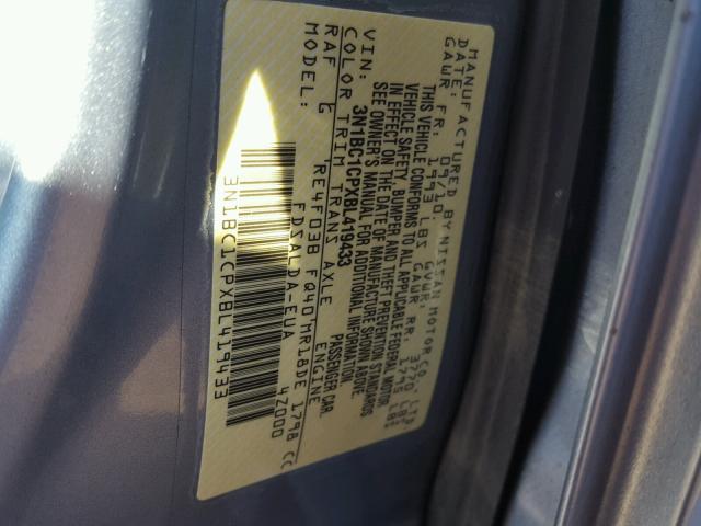 3N1BC1CPXBL419433 - 2011 NISSAN VERSA S BLUE photo 10