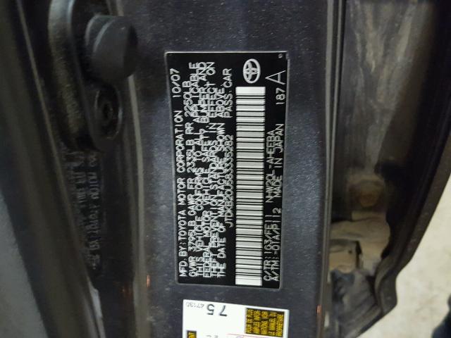 JTDKB20U583335282 - 2008 TOYOTA PRIUS GRAY photo 10