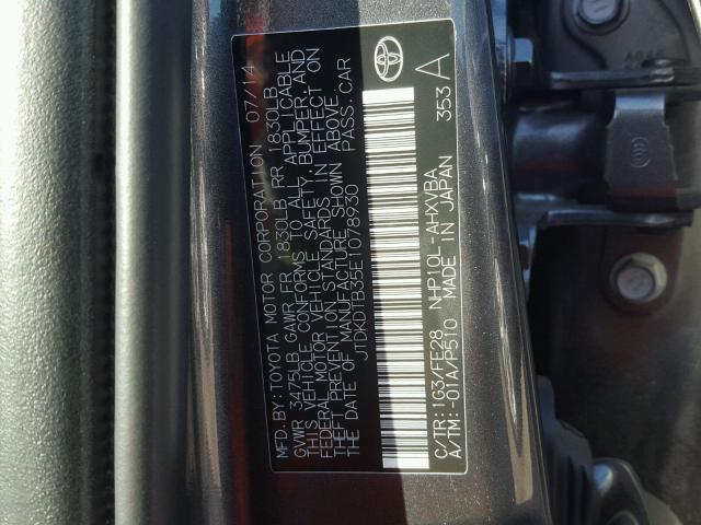 JTDKDTB35E1078930 - 2014 TOYOTA PRIUS C GRAY photo 10