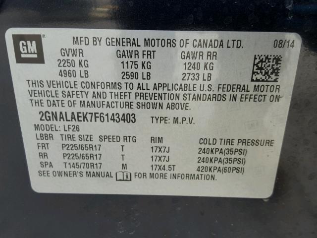 2GNALAEK7F6143403 - 2015 CHEVROLET EQUINOX LS BLUE photo 10