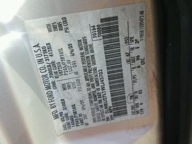 5LMRU27L1WLJ45703 - 1998 LINCOLN NAVIGATOR Күміс фото 10