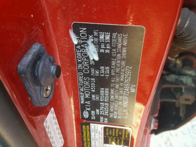 KNDJF724697625972 - 2009 KIA SPORTAGE L RED photo 10