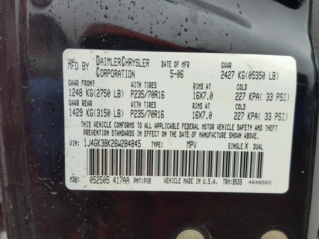 1J4GK38K26W284845 - 2006 JEEP LIBERTY RE BLACK photo 10