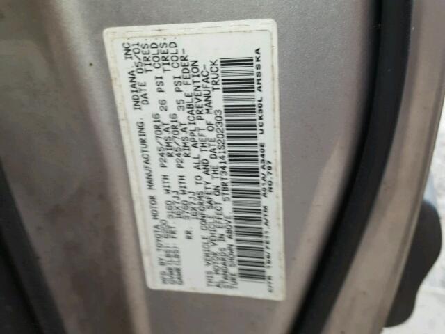 5TBRT34141S202303 - 2001 TOYOTA TUNDRA ACC SILVER photo 10