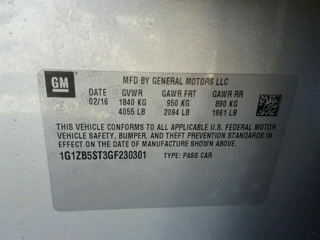 1G1ZB5ST3GF230301 - 2016 CHEVROLET MALIBU LS 银色 照片 10