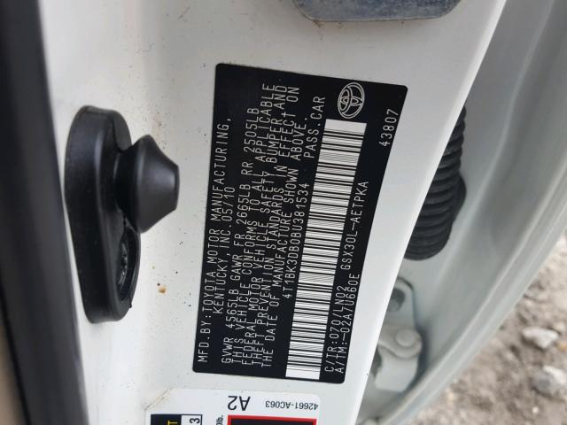 4T1BK3DB0BU381534 - 2011 TOYOTA AVALON BAS Ақ фото 10