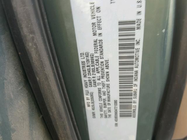 4S3BE896347210380 - 2004 SUBARU LEGACY OUT GREEN photo 10