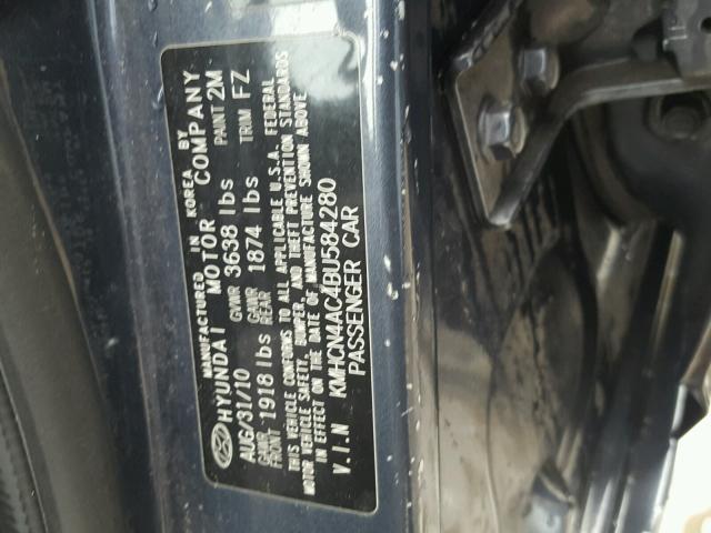 KMHCN4AC4BU584280 - 2011 HYUNDAI ACCENT GLS GRAY photo 10