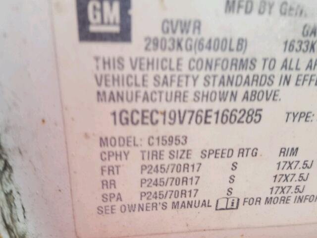 1GCEC19V76E166285 - 2006 CHEVROLET SILVERADO WHITE photo 10