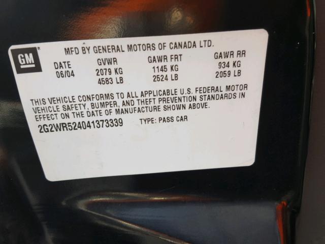 2G2WR524041373339 - 2004 PONTIAC GRAND PRIX 黑色 照片 10