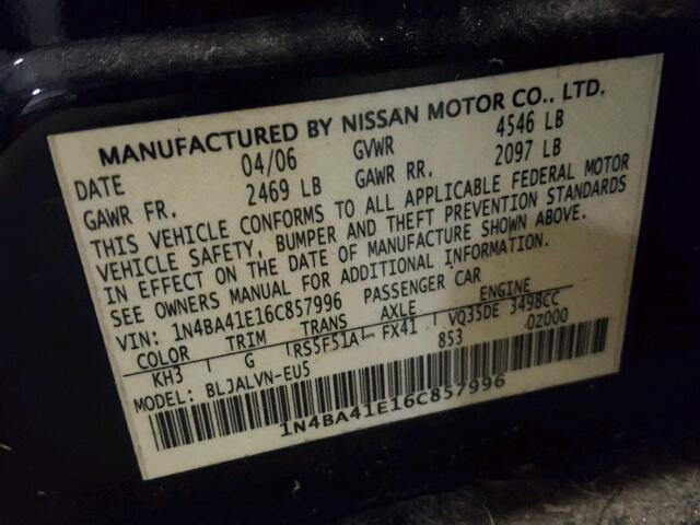 1N4BA41E16C857996 - 2006 NISSAN MAXIMA SE BLACK photo 10