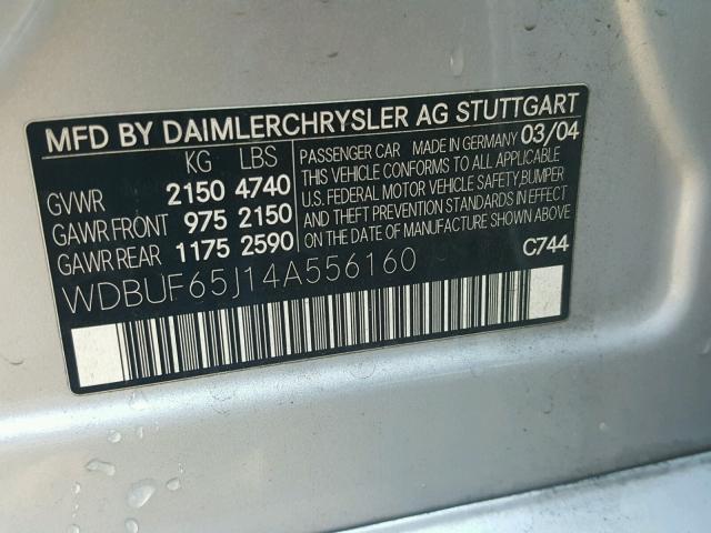 WDBUF65J14A556160 - 2004 MERCEDES-BENZ E 320 SILVER photo 10