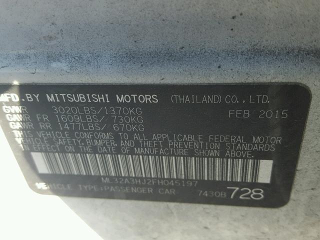 ML32A3HJ2FH045197 - 2015 MITSUBISHI MIRAGE DE WHITE photo 10