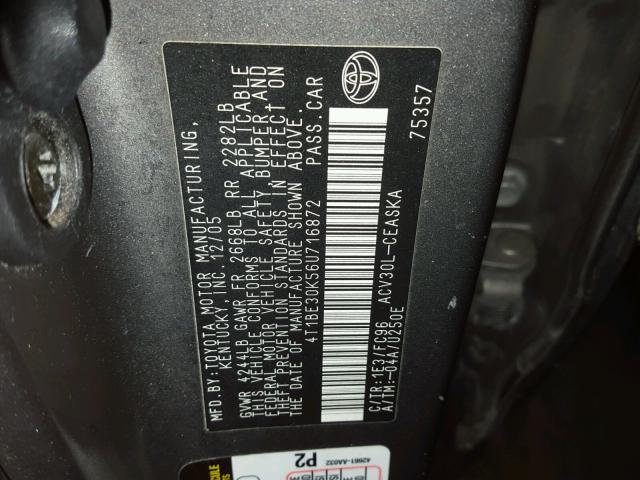 4T1BE30K56U716872 - 2006 TOYOTA CAMRY LE GRAY photo 10