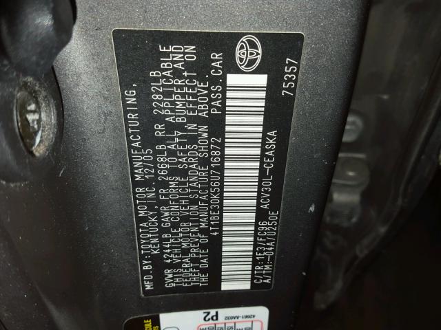 4T1BE30K56U716872 - 2006 TOYOTA CAMRY LE 灰色 照片 10