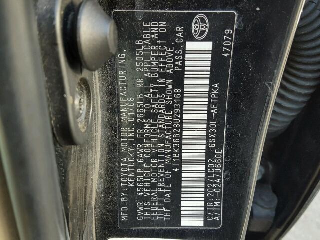 4T1BK36B28U293168 - 2008 TOYOTA AVALON XL BLACK photo 10