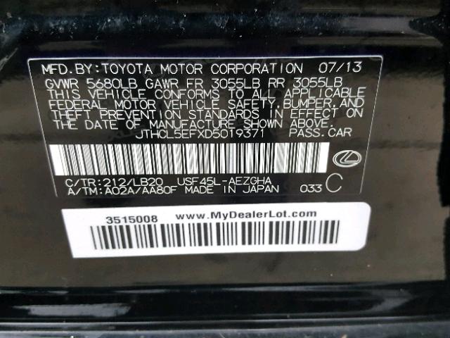 JTHCL5EFXD5019371 - 2013 LEXUS LS 460 BLACK photo 10