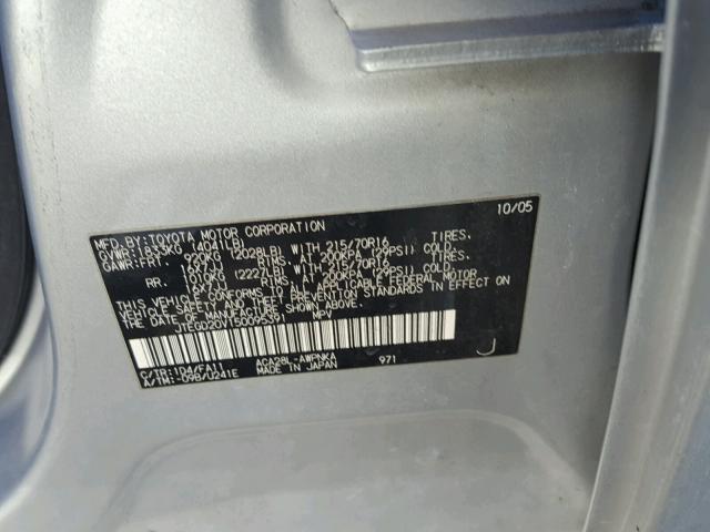 JTEGD20V150095391 - 2005 TOYOTA RAV4 SILVER photo 10