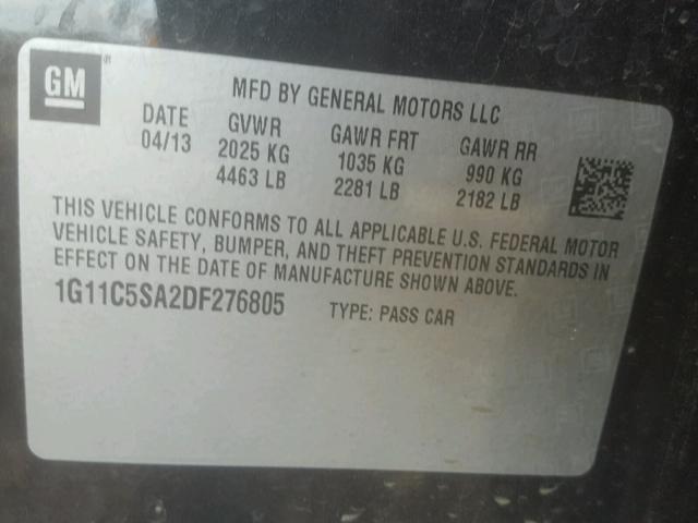 1G11C5SA2DF276805 - 2013 CHEVROLET MALIBU 1LT BLACK photo 10