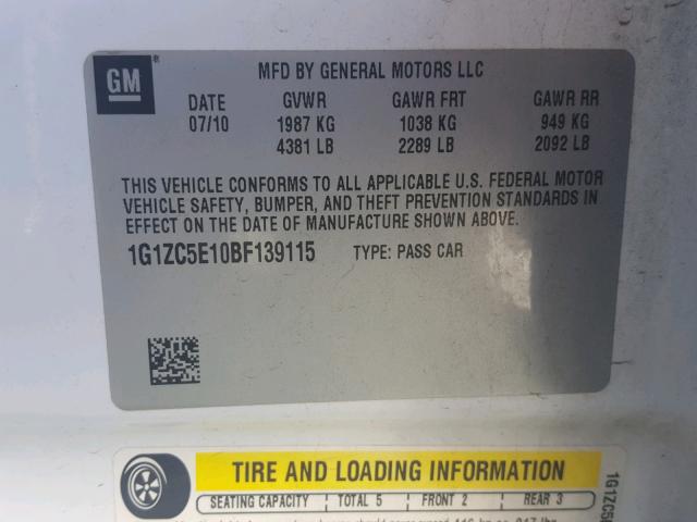 1G1ZC5E10BF139115 - 2011 CHEVROLET MALIBU 1LT WHITE photo 10