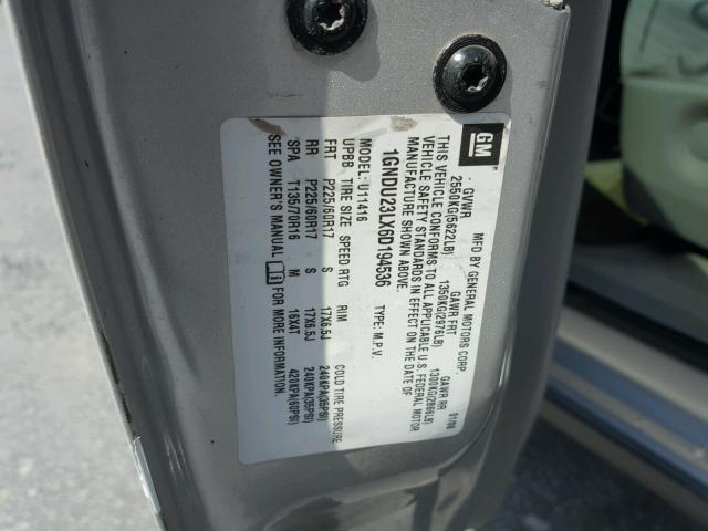 1GNDU23LX6D194536 - 2006 CHEVROLET UPLANDER L 银色 照片 10