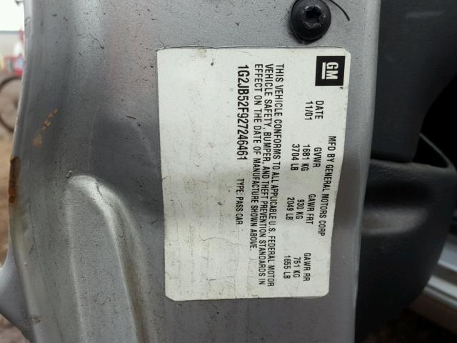 1G2JB52F927246461 - 2002 PONTIAC SUNFIRE SE SILVER photo 10