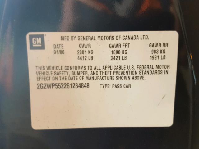 2G2WP552261234848 - 2006 PONTIAC GRAND PRIX BLACK photo 10