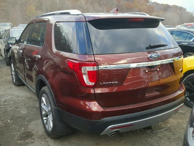 1FM5K8F84GGB84643 - 2016 FORD EXPLORER L BURGUNDY photo 3