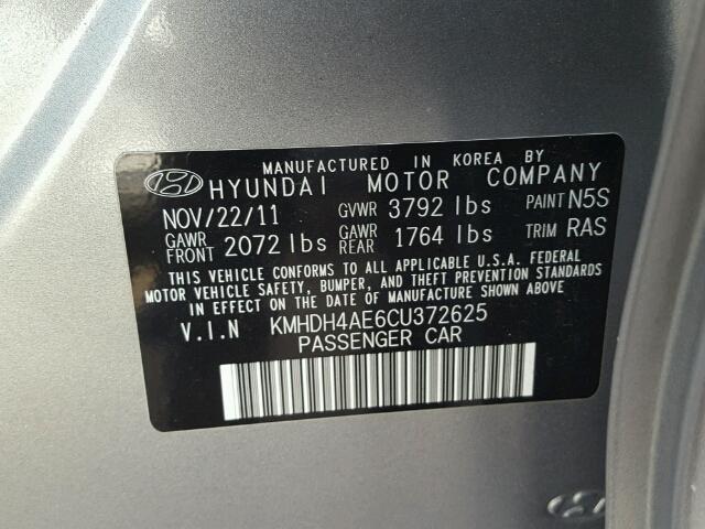 KMHDH4AE6CU372625 - 2012 HYUNDAI ELANTRA GL GRAY photo 10