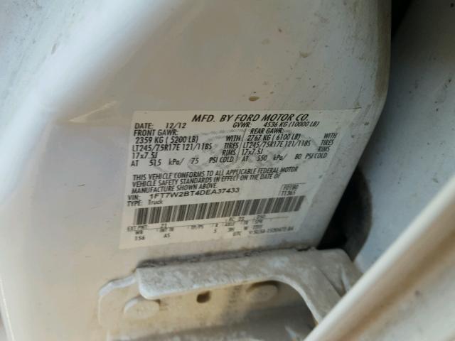 1FT7W2BT4DEA37433 - 2013 FORD F250 SUPER WHITE photo 10