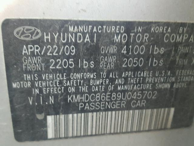 KMHDC86E89U045702 - 2009 HYUNDAI ELANTRA TO SILVER photo 10