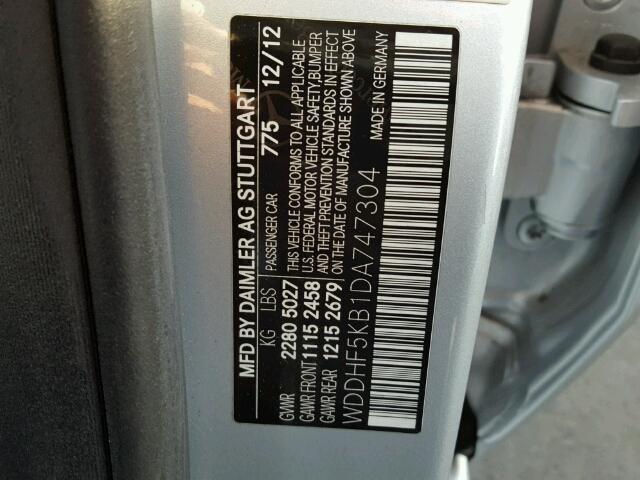 WDDHF5KB1DA747304 - 2013 MERCEDES-BENZ E 350 SILVER photo 10