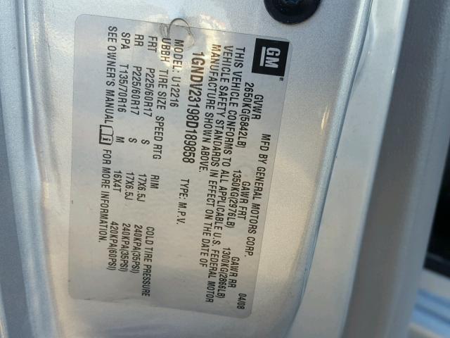 1GNDV23198D189858 - 2008 CHEVROLET UPLANDER L SILVER photo 10