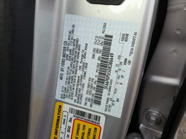 3FA6P0PU5DR386649 - 2013 FORD FUSION SE SILVER photo 10