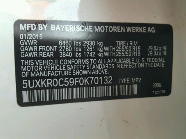 5UXKR0C59F0K70132 - 2015 BMW X5 XDRIVE3 WHITE photo 10