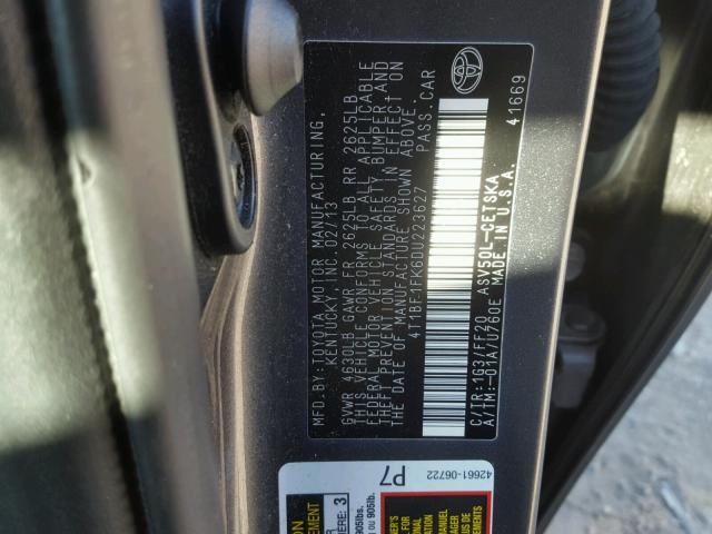 4T1BF1FK6DU223627 - 2013 TOYOTA CAMRY L GRAY photo 10