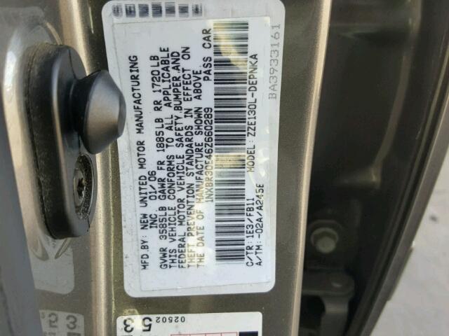 1NXBR30E46Z660289 - 2006 TOYOTA COROLLA CE GRAY photo 10